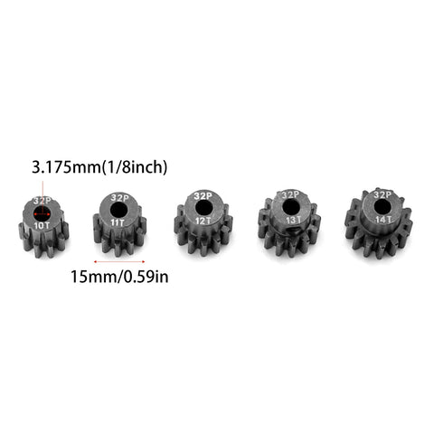 Hardened 32P Pinion Gear Set For 1/10 RC Cars 0.8 Metric Pitch 3.175mm Shaft Includes 10T 11T 12T 13T 14T Pinions