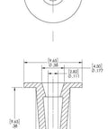 Caplugs T-0 T Series tapered plastic cap and plug, red LD-PE; top view and cross-section.