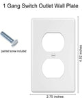 Durable Duplex Wall Plate 1-Gang Switch And Outlet Cover in White with screw, unbreakable thermoplastic faceplate dimensions shown