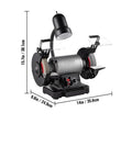 Heavy Duty Bench Top Grinder With Smooth Variable Speed Control And 6 Inch Dual Wheels Fueled By A Pure Copper Motor, dimensions shown.