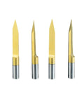 One Pack V Groove Router Bits Set Featuring Ten To Ninety Degree Angles Heavy Duty Tungsten Carbide Blades. Four precision bits.