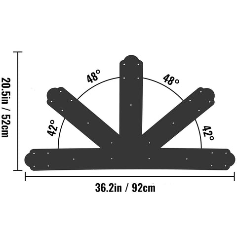 Diagram of Beefed Up Heavy Duty Black Powder Coated Gable Plate with 12 By 12 Pitch Gable Bracket showing angle and size dimensions