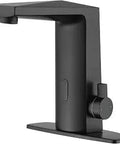 Black hands free touchless bathroom sink faucet with automatic sensor temperature adjustable water saving easy installation.