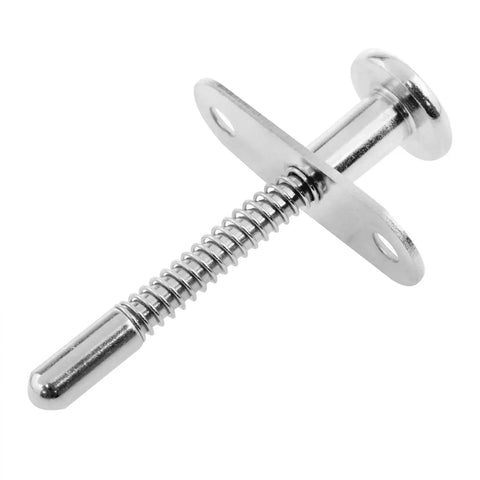 Straight Up Heavy Duty Stainless Steel Spring Plunger Latch With Corrosion Resistant Bolt And Four Included Mounting Screws Built Tough For Furniture Cabinet Doors And Bed Frames Locking Solid And Snapping Right Into Place Every Single Time in silver finish.