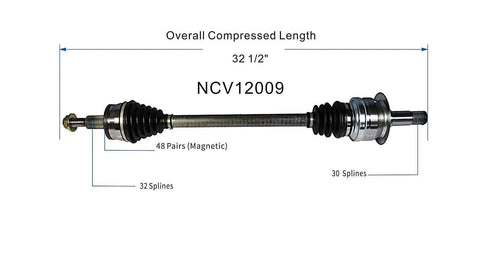 Right Rear Passenger Side CV Axle Shaft Assembly 32 1/2" length showcasing splines and protective boot for drivetrain durability.