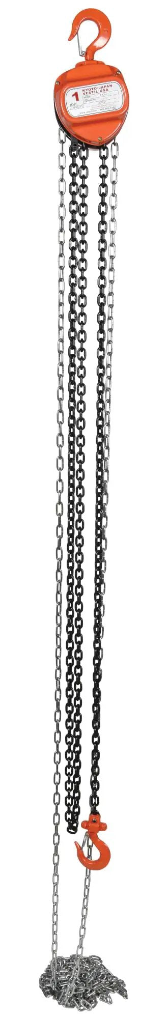 HCH 2 15 Steel Manual Chain Hoist 15 Ft Lift 2000 Lb Capacity Orange With Beefy Built Heavy Duty Stamped Steel Housing