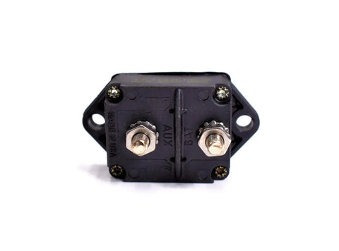 Heavy Duty 105 Amp Auto Reset Circuit Breaker For 30VDC Systems, front view showing terminals and rugged design.