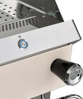 Close-up of Volumetric Two Group Espresso Machine With Digital Display And Programmable Dosing White Finish For Coffee Shops Hotels