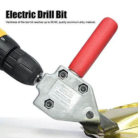 Sheet Metal Cutter Attachment For Electric Drill With 7mm Hex Shank cutting metal sheet close-up