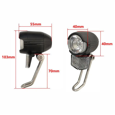 Bright LED Bike Headlight With Built In Horn Waterproof 3 Pin Connector 36V 48V Compatible Front Light For Night Riding MTB And Electric Bicycle Durable All Weather Visibility For Safe Urban Or Off Road Rides