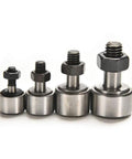 Heavy Duty CF8 KR19 Steel Cam Follower Bolt Type Needle Roller Bearing 4 Pack showing different sizes with male threads.
