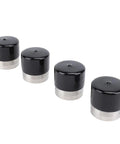 4 Pack Boat Trailer Bearing Protector Caps, Stainless Steel Wheel Bearing Covers displayed in a row, 1.98 Inch Diameter