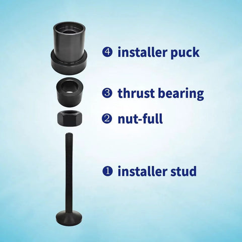 Inner Axle Side Seal Installation Tool For Dana 30 44 60 Front Differentials with thrust bearing, nut, puck, and stud components.