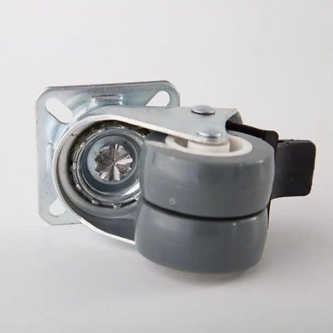 Inch Twin Swivel Casters with 360 Degree Plate Heavy Duty, gray rubber wheels and metal bracket for furniture carts.