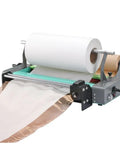Electric Honeycomb Paper Roll Dispenser Built Tough For Cranking Out Packages Flawless Wrapping Paper Stretching Machine showing steel frame and paper roll.