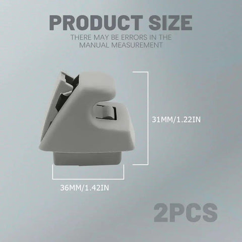 Heavy Duty Sun Visor Clip Replacement For Cars 2 Pack Durable ABS Bracket with size measurements labeled.
