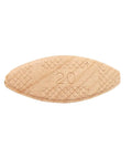 Close-up of a single size 20 wood biscuit joiner biscuit from two resealable tubes of standard size 20 wood biscuit joiner biscuits