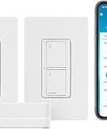 Caseta Start Kit With Dual Smart Switches 2 Pack White Easy Smart Home Lighting Hub with smartphone app for control