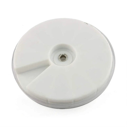 Round storage box for 600 Piece Mini Electronics Screws And Nuts Kit with 12 kinds repair tools, white plastic lid visible