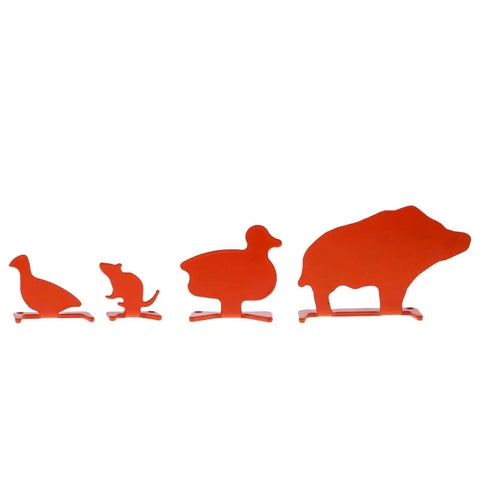 Metal Knockover Animal Target Set For Backyard Shooting Practice, 4 Orange Silhouette Targets on steel bases