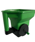 Green handheld spreader for grass seed fertilizer salt ice melt with ergonomic handle and precise distribution lightweight lawn broadcast