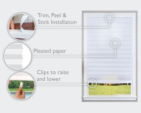 No Tools Light Filtering Pleated Paper Shade White 36 Inch Wide By 72 Inch Long Cordless Privacy Shade Pack Of 6 installation process