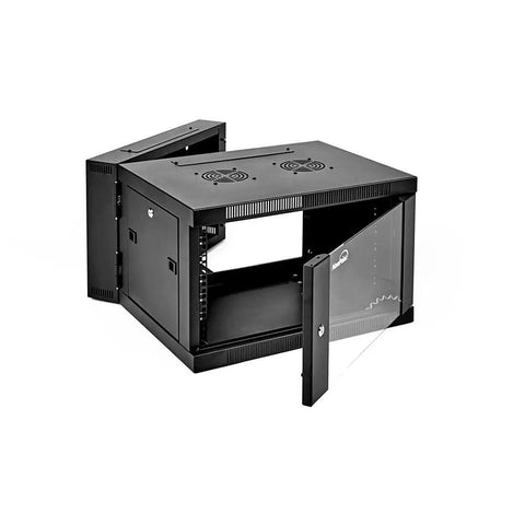 Built Tough 6U Server Cabinet With Locking Glass Door And Hinged Back, Heavy Duty Wall Mount Network Rack Pre Assembled With Dual Cooling Fans, 21 Inch Deep Gear Rig For Your Tech Setup