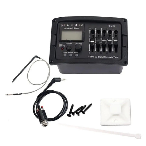 5 Band Acoustic Guitar Preamp EQ with Piezo Pickup, Digital Chromatic Tuner, Built-in Acoustic Amplifier, parts view