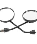 Two wide angle rearview mirrors for motorcycle and electric bike with plastic frame, shown crossed on white background.