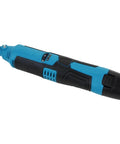 Pro Knockout 12V Cordless Angle Grinder And Compact Mini Rotary Tool Featuring Rock Solid Lithium Battery, side view, blue color.