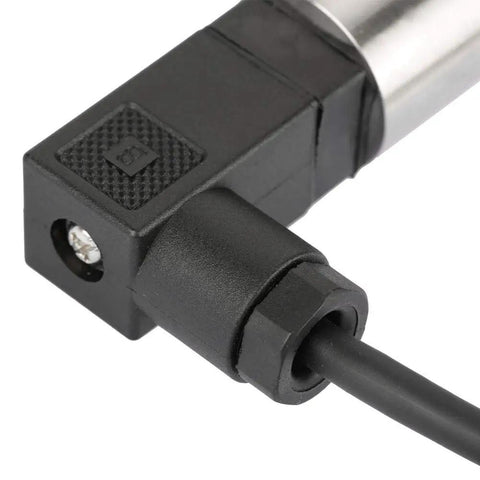 Close-up of Rugged Go-To Pressure Transducer With 4-20mA Output, G1/4 Inch Thread, showing connector and stainless steel housing.