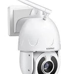 5MP PTZ Security Camera With 30X Optical Zoom, Color Night Vision Up To 330 Feet, mounted on wall with visible antenna