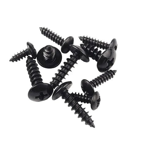 Heavy Duty M5 X 12mm Self Tapping Wood Screws In A 20 Piece Pack featuring black carbon steel build and round flanged heads.