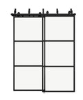 Front view of Bypass Glass Barn Door Set 72 X 84 Inches With 6 Foot Double Hardware Kit And Soft Close in black carbon steel frame