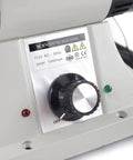 Close-up of Heavy Duty Electric Leather Edge Burnishing Machine With Variable Speed Dial Up To 8000 Rpm and control panel.