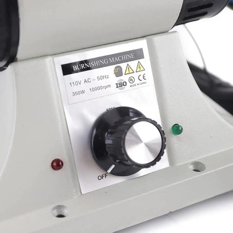 Close-up of Heavy Duty Electric Leather Edge Burnishing Machine With Variable Speed Dial Up To 8000 Rpm and control panel.