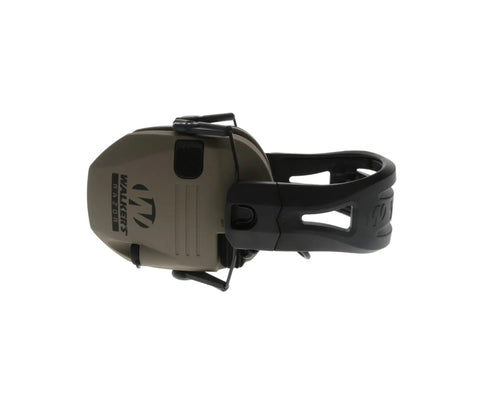 Flat Dark Earth Razor Tacti-Grip Earmuffs with Slip Free Silicone Headband for Dynamic Shooting, 23 NRR, side view