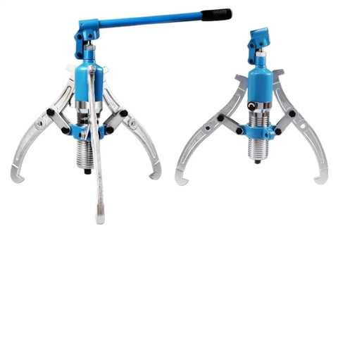 Heavy Duty Hydraulic Gear Puller Packing A Rugged Three Jaw Grip And Leak Proof Steel Frame For Yanking Stubborn Bearings Hubs And Gears Up To Twenty Tons Without Breaking A Sweat In Your Daily Shop Projects showing a close-up view of metallic design with blue parts.