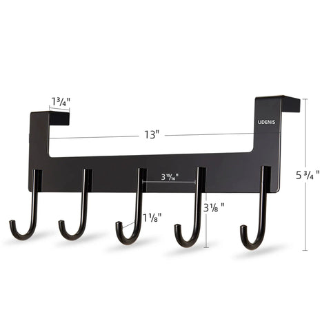 Over The Door Towel Rack With 5 Heavy Duty Aluminum Hooks For Towels Coats Robes Bags Hats Space Saving Door Hanger Matte Black Finish