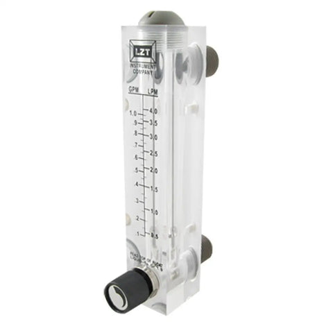 Black Adjustable Knob Panel Mount Water Flow Meter LZM-15 For 0.1 To 1 GPM Range Easy Read Inline Gauge, 176mm x 87mm, clear body