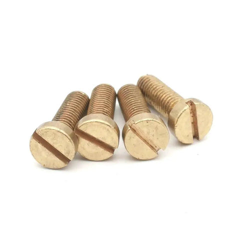 Top Tier Brass Slotted Cheese Head Screws Bulk Set M2 Through M8 Metric Fasteners close-up view of brass screws with slotted heads.