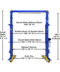 Boss Shop Two Post Auto Lift With 15000 Pound Capacity Ali Certified Symmetric Arms dimensions and height specifications.