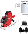 Two Line Price Tag Gun With A To Z Letters, 20 Digits Per Line, 3 Inkers, 5 Rolls And 2800 White Labels, Dope Tag Maker For Office And Retail Stores Today, with dimensions and accessories shown