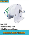 Gearless Permanent Magnet Generator 12V 24V 48V 1200W Low Rpm Motor With Mounting Bracket For Wind Turbine Solar Diy Ac Dc Power Setup showing aluminum alloy case and green wires.