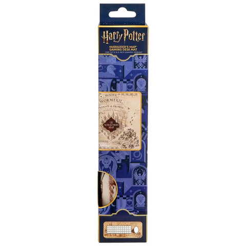Packaged Harry Potter Marauder's Map Desk Mat XXL Gaming Desk Pad with iconic map design visible on box.