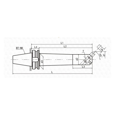 Heavy Duty CNC Collet Assortment Tailored For 45 Degree Blind Boring Machine Tasks Featuring BT50 BSA Quick Change Setup with dimensional drawing.