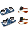 Two Pack Ultrasonic Distance Sensor Module With 3V To Five Point Five Volts Wide Voltage 2cm To 450cm Range 4 Pin Interface Arduino And Raspberry Pi Compatible For DIY Projects, with connectors