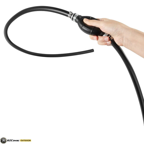Three Eighths Inch Fuel Line Assembly With Six Foot Nylon Braided Marine Fuel Hose, Primer Bulb And Stainless Clamps shown in hand