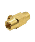 Brass Button Valve One Quarter Inch NPT Female Inlet And Outlet Normally Closed Red Compact Rock Solid Pneumatic Control Valve For Air Lines Easy Install For Robotics And Automotive Projects And DIY Air Systems AMT VBT44 showing brass finish and inlet size.