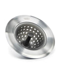 Stainless steel silicone sink drain strainer with inverting basket for easy debris disposal and no mess durable kitchen sink filter